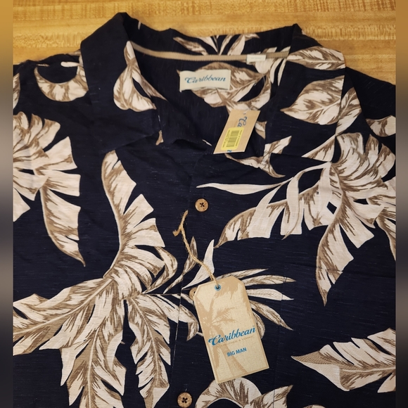 CARIBBEAN 100% Silk Men’s Hawaiian Shirt Dark Navy Blue, size 4XB - Picture 3 of 10